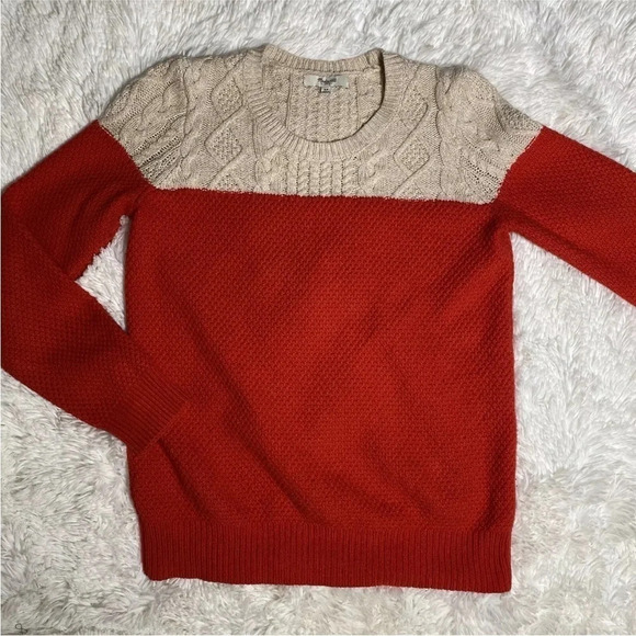 Madewell Cream and Red Knit Sweater Size Large EUC Warm Winter - Picture 4 of 8